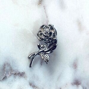 Silver Rose Lapel Pin Brooch Classy Floral Metal Flower Botanical Jewelry Gift